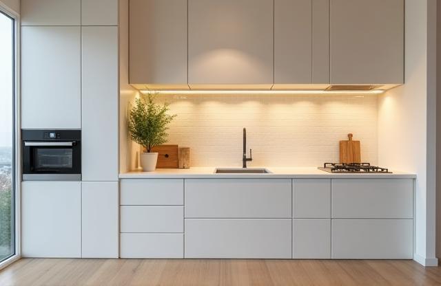 Completed compact kitchen design for a small apartment