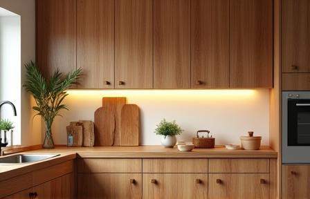 Example of a kitchen featuring natural wood cabinets
