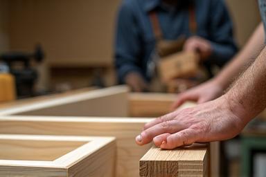 Carpenter working on a custom kitchen cabinet