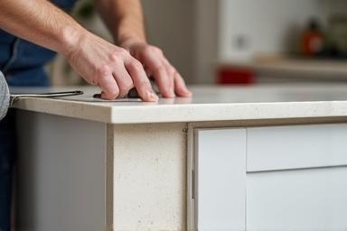 Worker installing a kitchen countertop